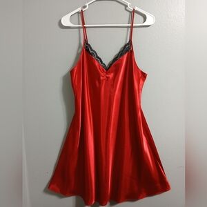 Elegant Red Satin Nightgown with Lace Trim